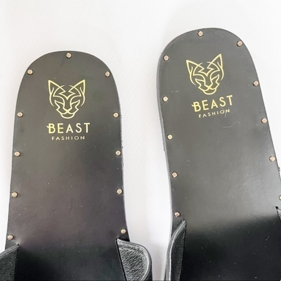 Beast Fashion Sandals Black Slides Gold Stud Detail size 10 - Picture 2 of 4